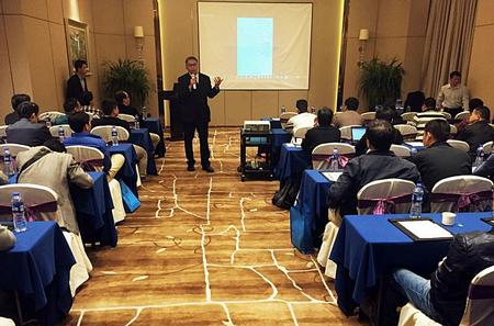 Jose Chou, ViTrox's GM for China & Taiwan, presenting during the UGM in Dongguan.
